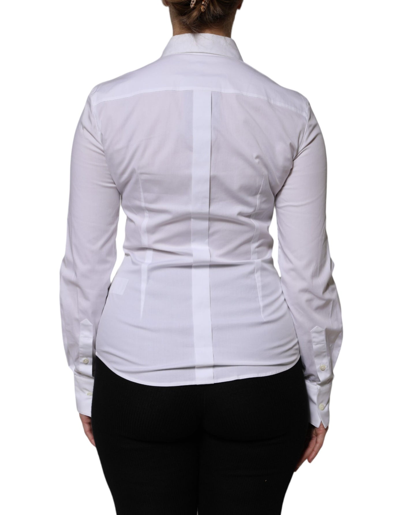 White Cotton Collared Long Sleeves Blouse Top