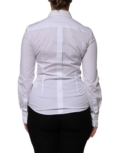 White Cotton Collared Long Sleeves Blouse Top