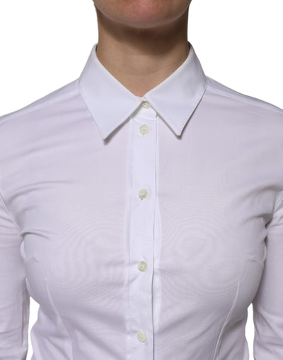 White Cotton Collared Long Sleeves Blouse Top