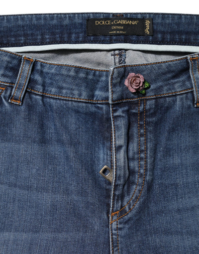 Blue Low Waist Cotton Skinny Denim Jeans