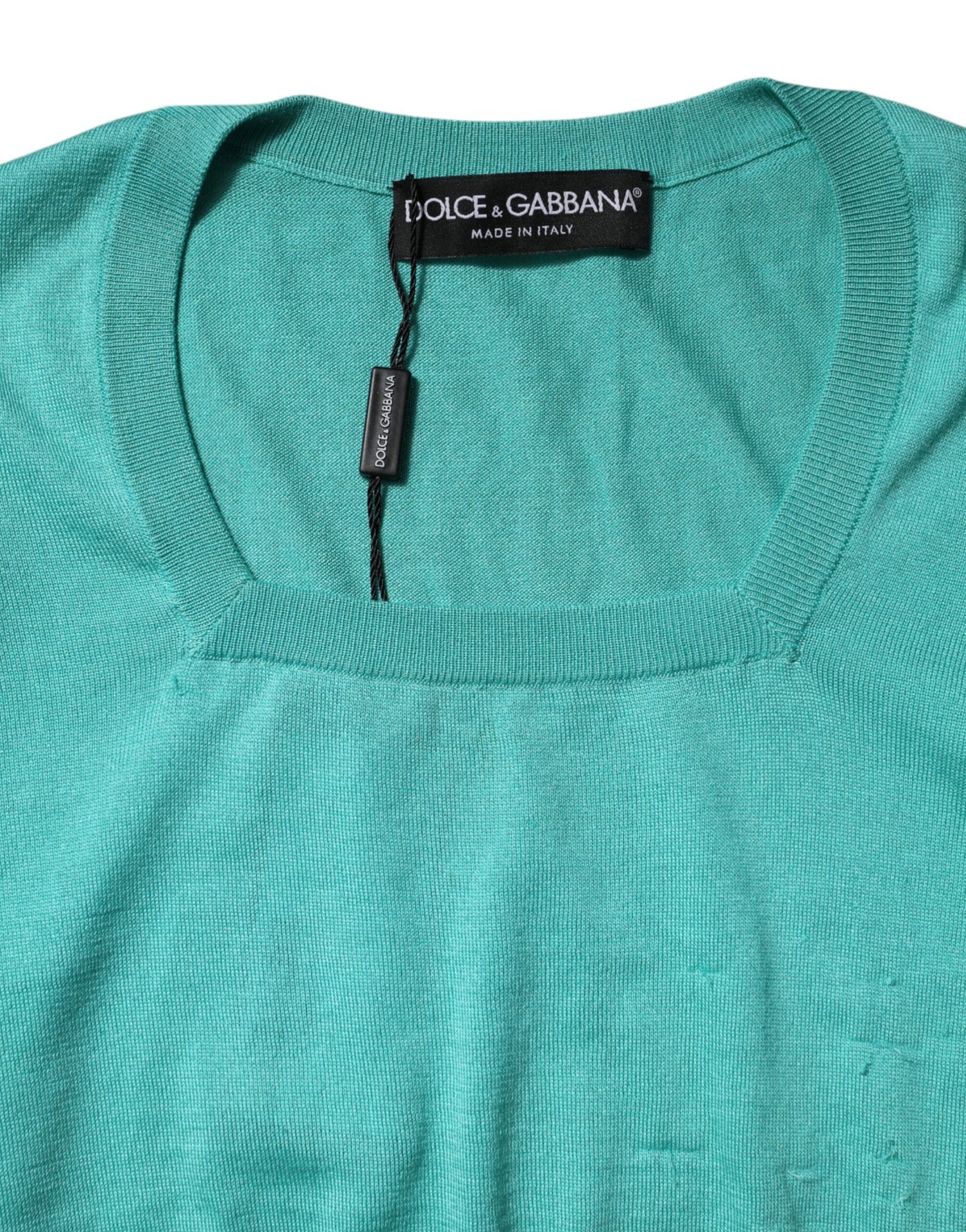 Aqua Blue Silk Short Sleeves Square Neck Top