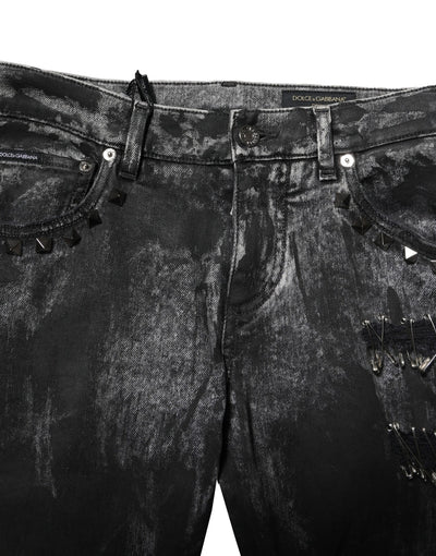 Black Washed Embellished Skinny Denim Jeans