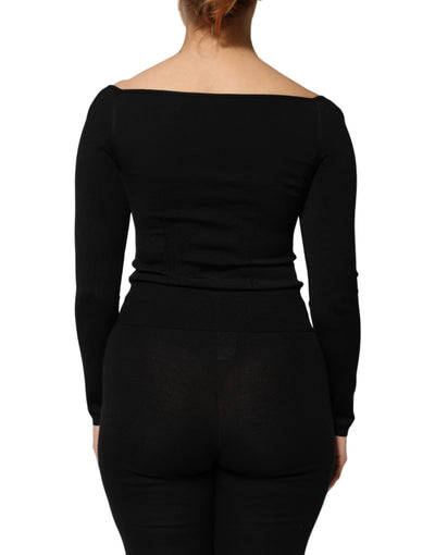 Black Viscose Long Sleeve Pullover Blouse Top
