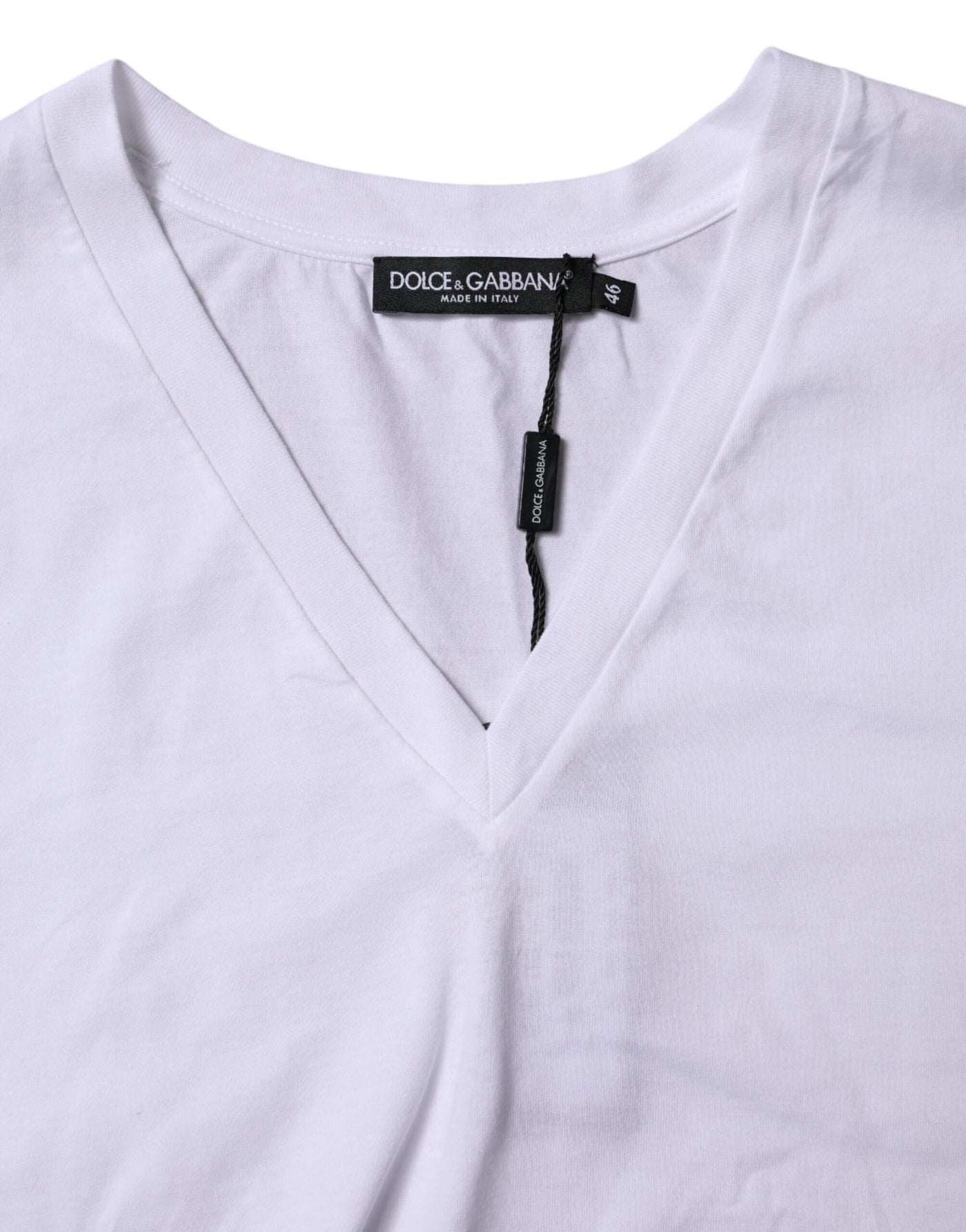 White Cotton Short Sleeves V-neck T-shirt