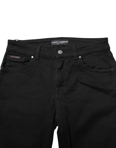 Black Cotton Skinny Mid Waisted Denim Jeans