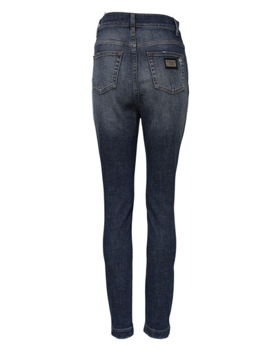 Blue Washed Cotton High Waisted Denim Jeans