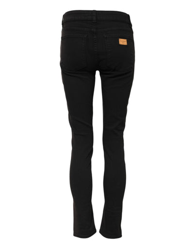 Black Cotton Skinny Mid Waisted Denim Jeans
