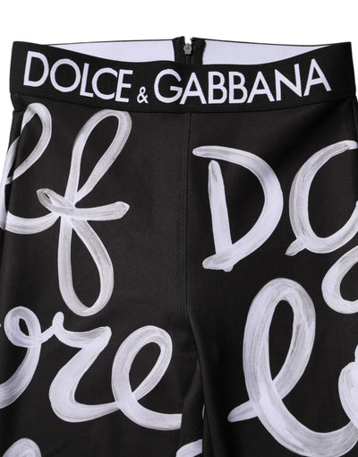 Black Polyester Logo Print Mid Waisted Pants