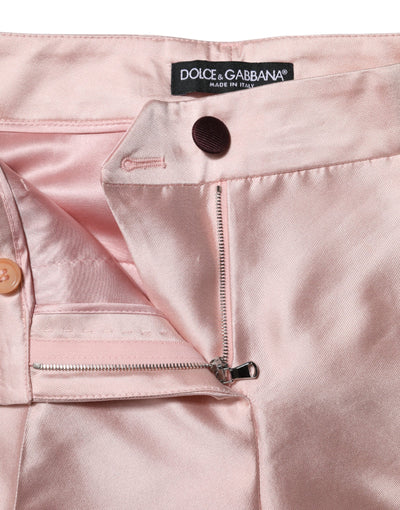 Pink Satin High Waist Tapered Pants