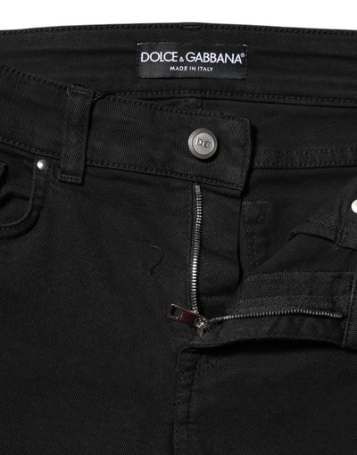 Black Cotton Logo Skinny MidWaist Denim Jeans