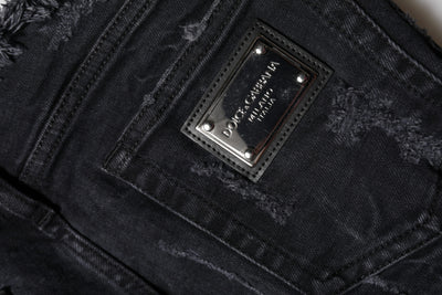 Black Cotton Tattered Skinny Denim Jeans