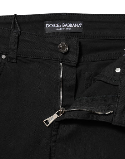 Black Cotton Logo Skinny Mid Waist Denim Jeans