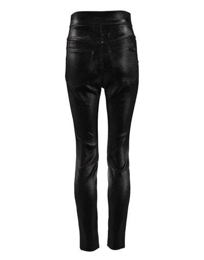 Black Cotton Stretch Lurex Thread Skinny Pants