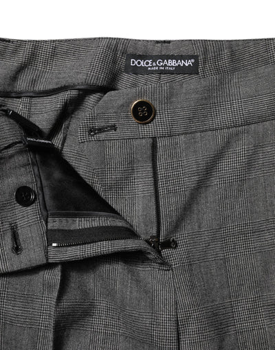 Gray Checkered High Waist Flared Pants