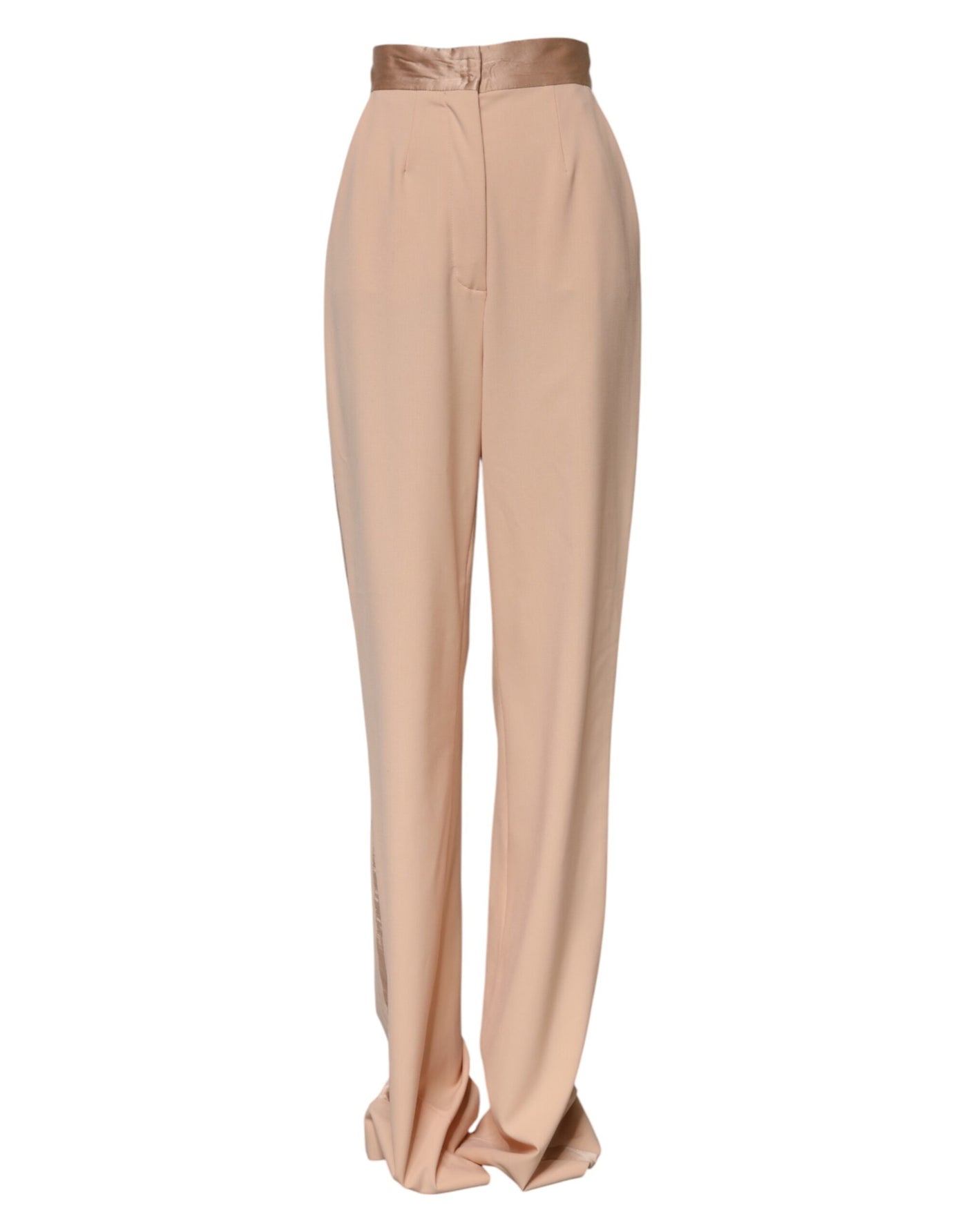 Beige Polyester Mid Waist Tapered Pants