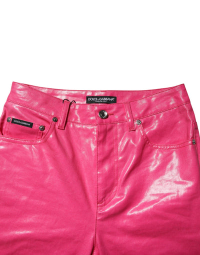 Pink Cotton High Waisted Skinny Denim Jeans
