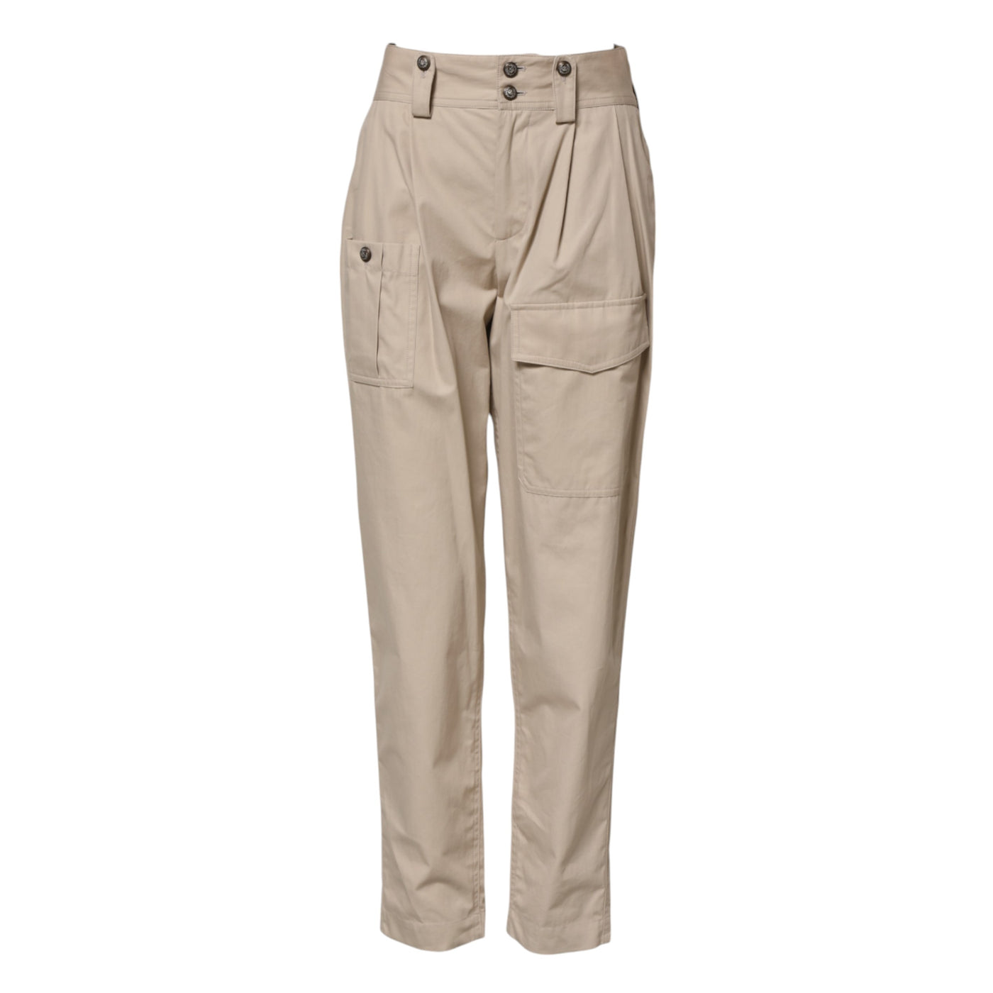 Beige Cotton High Waisted Pants