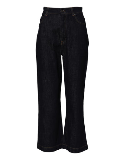 Blue Cotton High Waisted Flared Denim Jeans