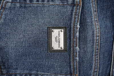 Blue Cotton Mid Waisted Straight Denim Jeans