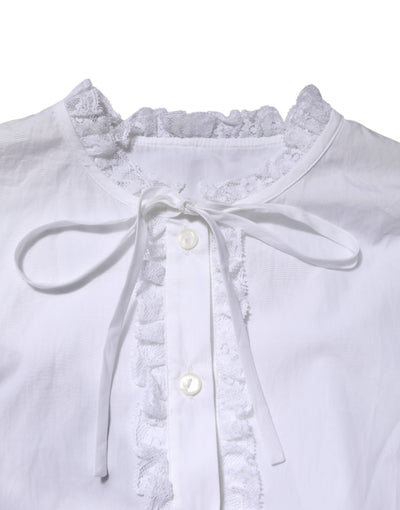 White Ruffled Lace Embellished Blouse Top