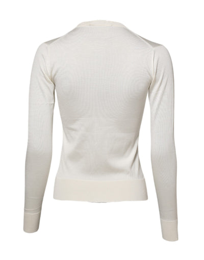 White Silk Lily Buttoned Cardigan Sweater
