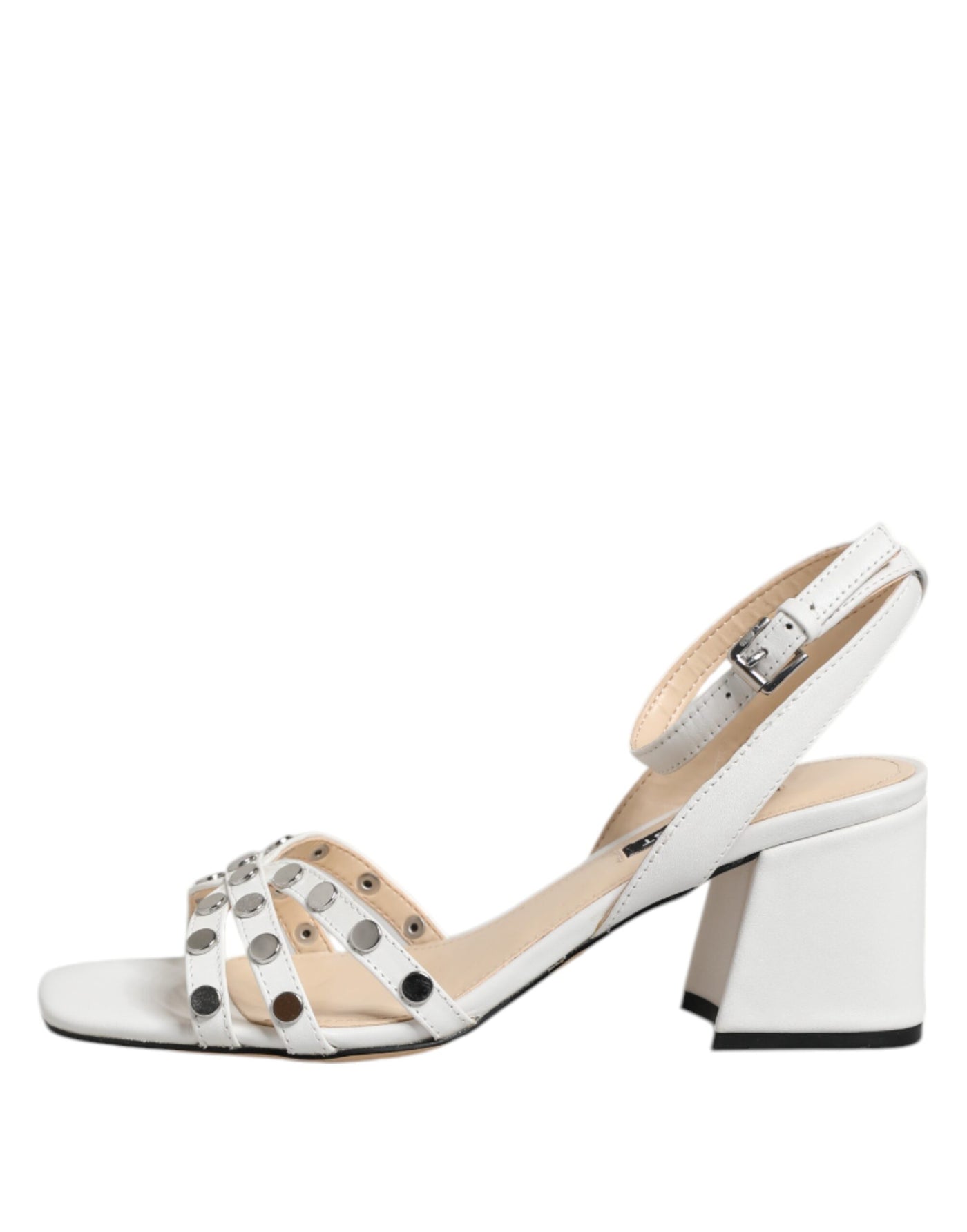 White Block Heeled Studded Wrap Strap Sandals Shoes