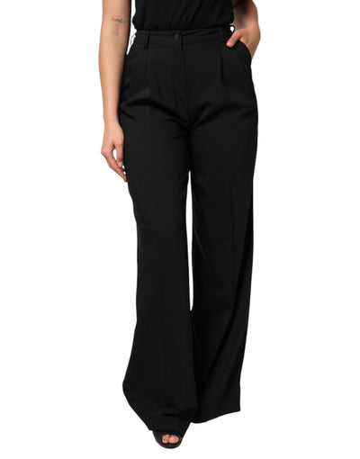 Black Wool High Waist Wide Leg Pants