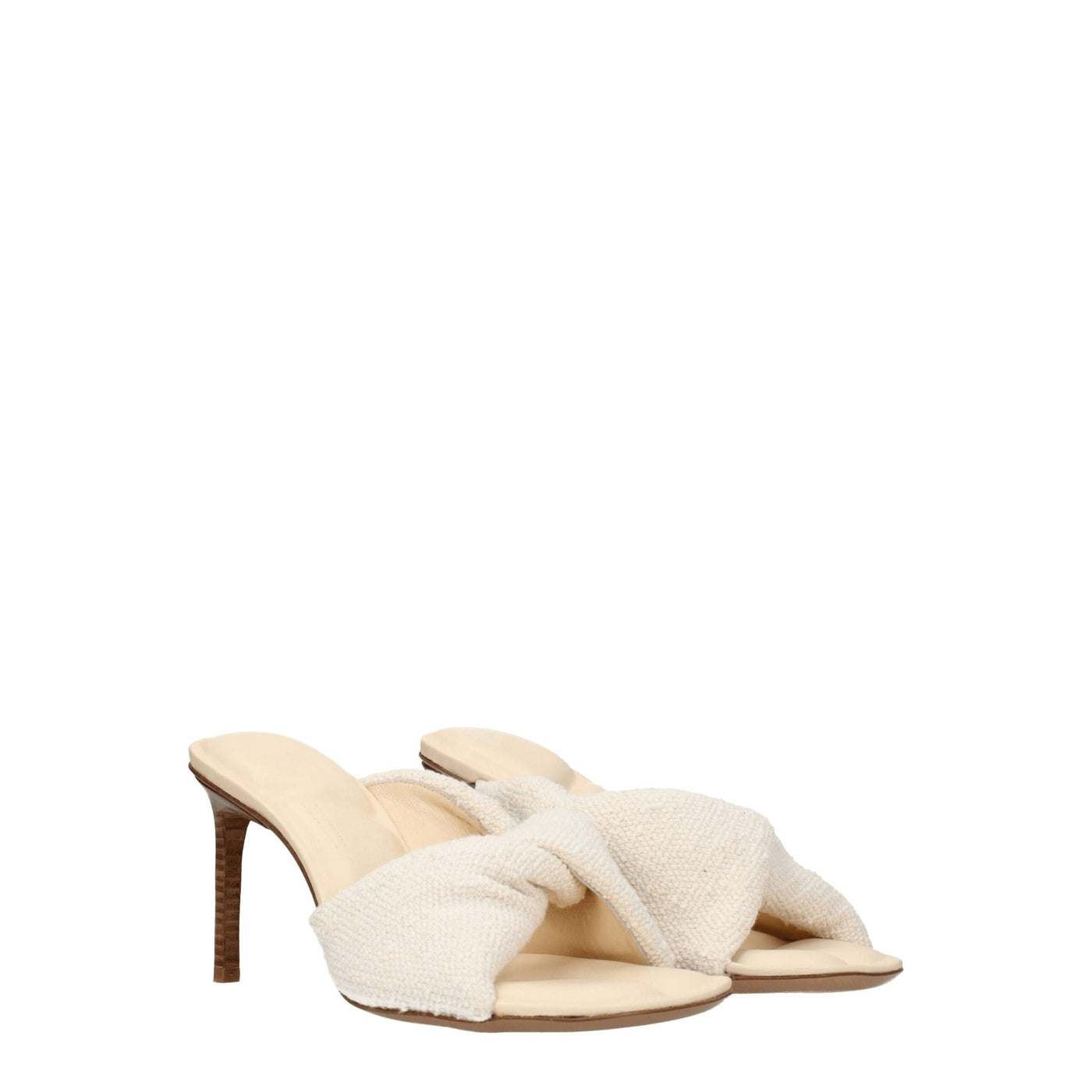 Beige Fabric Stiletto Heels Sandals