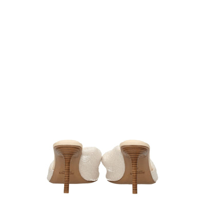 Beige Fabric Stiletto Heels Sandals