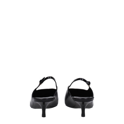 Black Leather Mid Heel Pumps