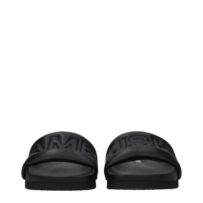 Black Leather Slippers Sandals