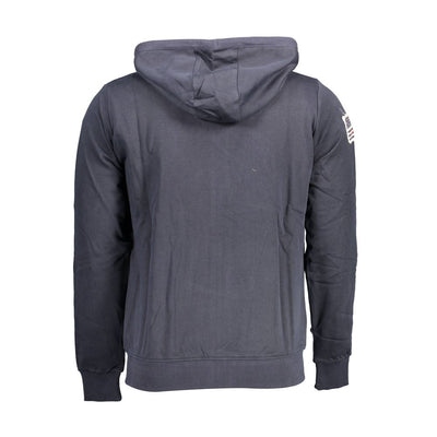 "Blue Cotton Men Sweater with Embroidered Zip and Pockets"