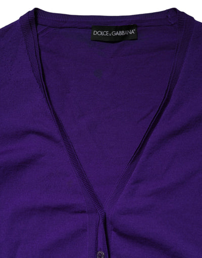 Purple Wool Knit V-neck Cardigan Sweater