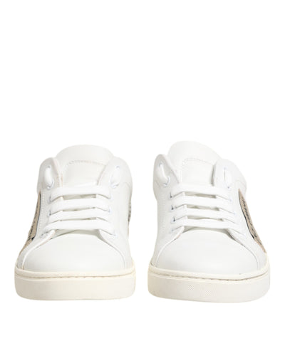 White Gray Leather Low Top Sneakers Shoes