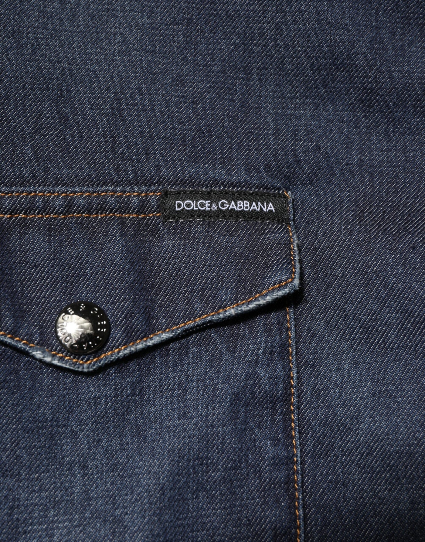 Blue Denim Button Casual Logo Patch Men Shirt