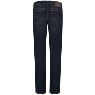 Blue Cotton Men Jeans with Orange Stitching