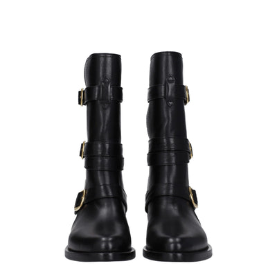 Black Leather Flat Boots