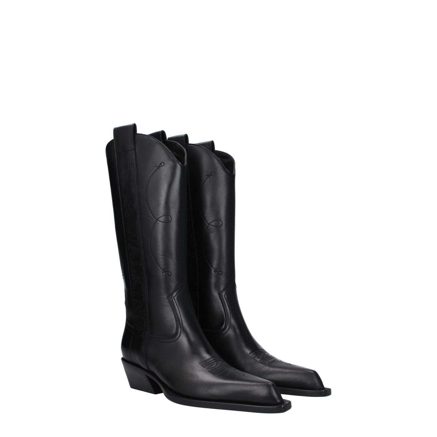 Black Leather High Heel Boots