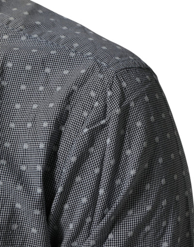 Gray Polka Dot Cotton Button Down Long Sleeves Shirt